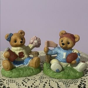 Pair of Ceramic Teddy Bear Figurines - Boy & Girl  game day bears